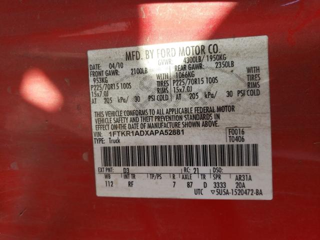 2010 FORD RANGER 1FTKR1ADXAPA52881