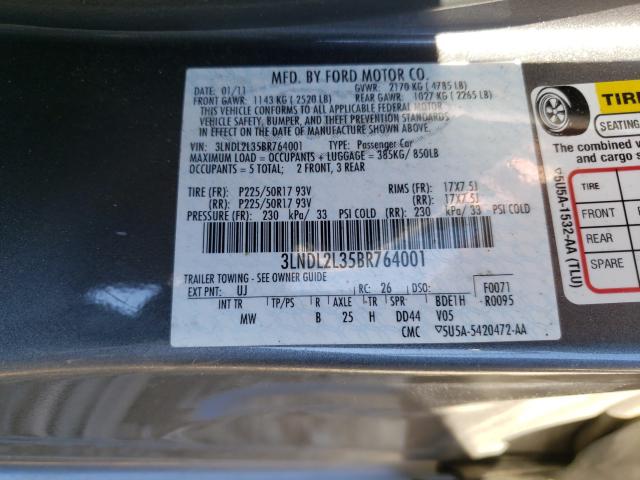 2011 LINCOLN MKZ HYBRID 3LNDL2L35BR764001