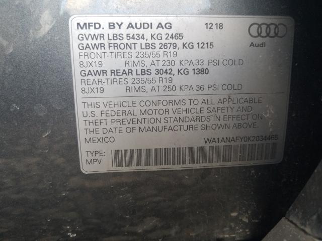 2019 AUDI Q5 PREMIUM WA1ANAFY0K2034465