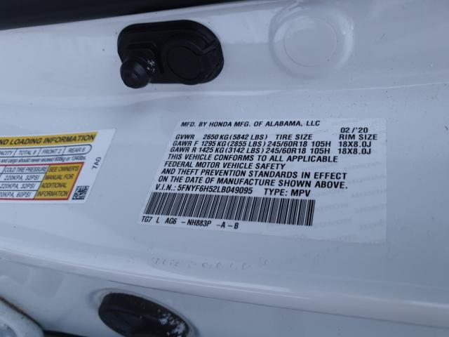 2020 HONDA PILOT EXL 5FNYF6H52LB049095