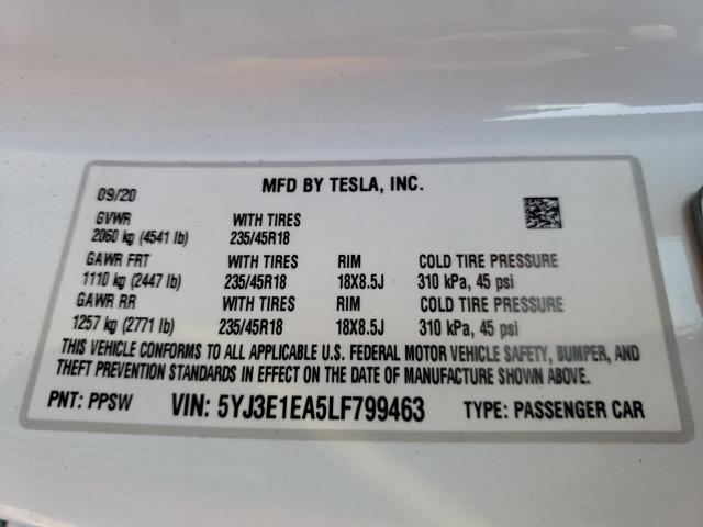 2020 TESLA MODEL 3 5YJ3E1EA5LF799463