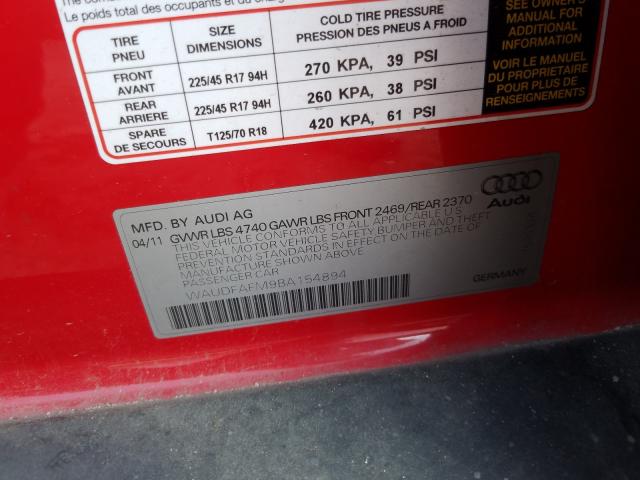 2011 AUDI A3 PREMIUM WAUDFAFM9BA154894