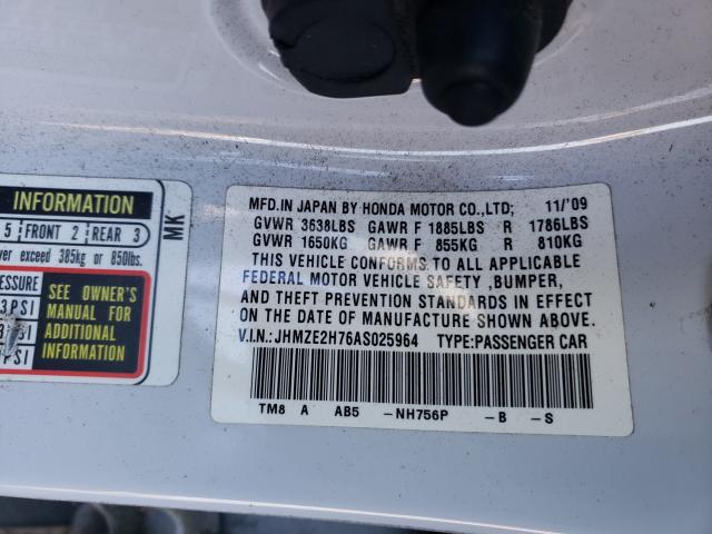 2010 HONDA INSIGHT EX JHMZE2H76AS025964