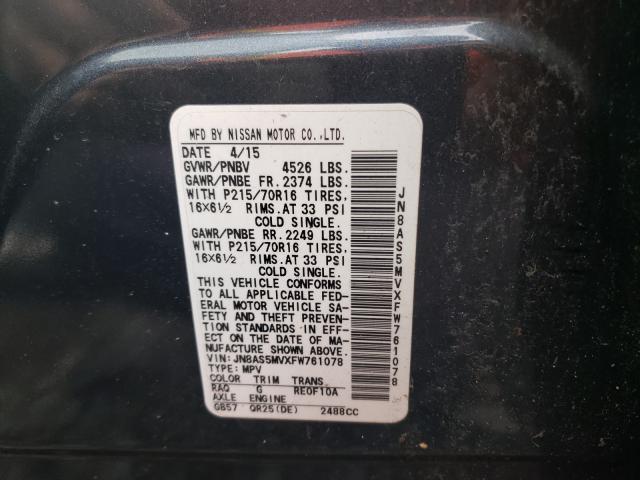 2015 NISSAN ROGUE SELE JN8AS5MVXFW761078