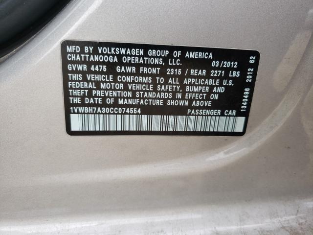 2012 VOLKSWAGEN PASSAT SE 1VWBH7A30CC074554