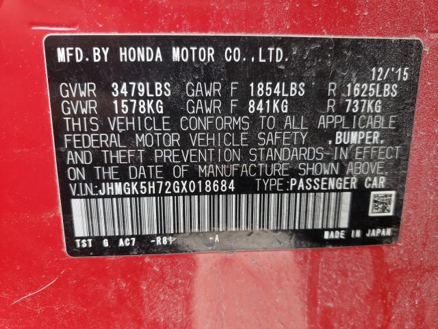 2016 HONDA FIT EX JHMGK5H72GX018684