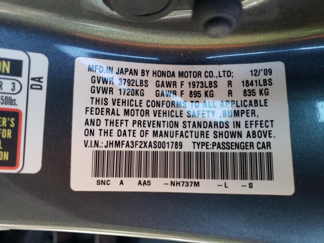 2010 HONDA CIVIC HYBR JHMFA3F2XAS001789