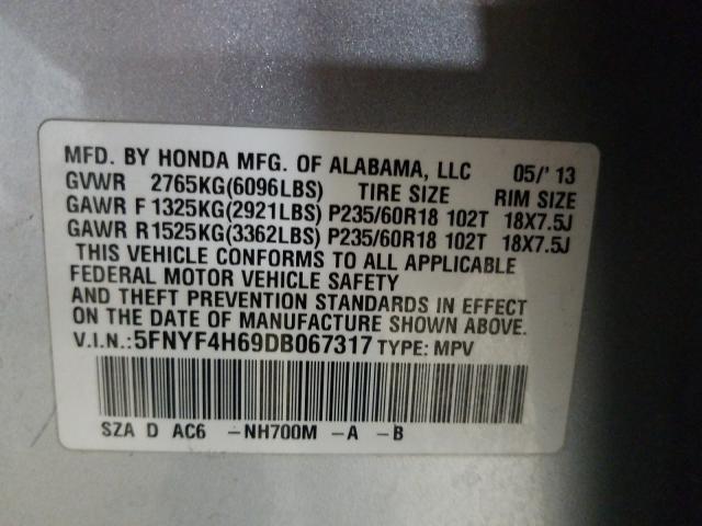 2013 HONDA PILOT 5FNYF4H69DB067317