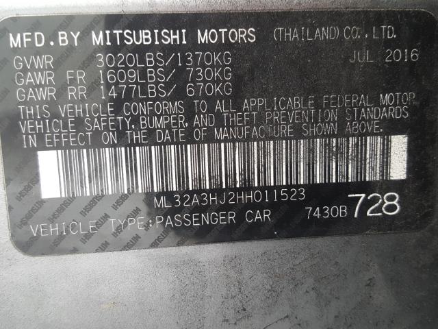 2017 MITSUBISHI MIRAGE ES ML32A3HJ2HH011523