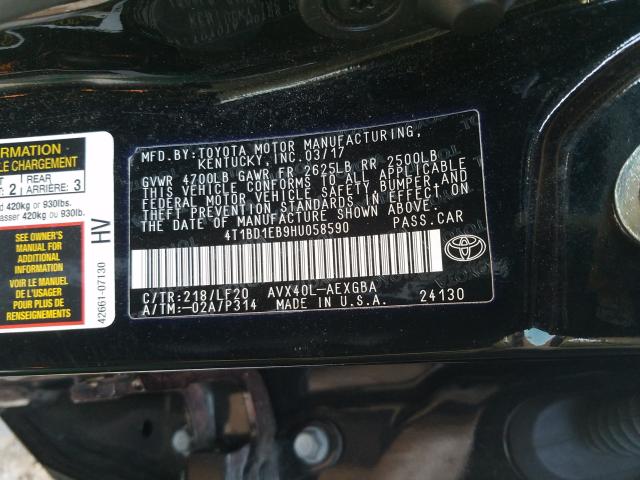 2017 TOYOTA AVALON HYB 4T1BD1EB9HU058590