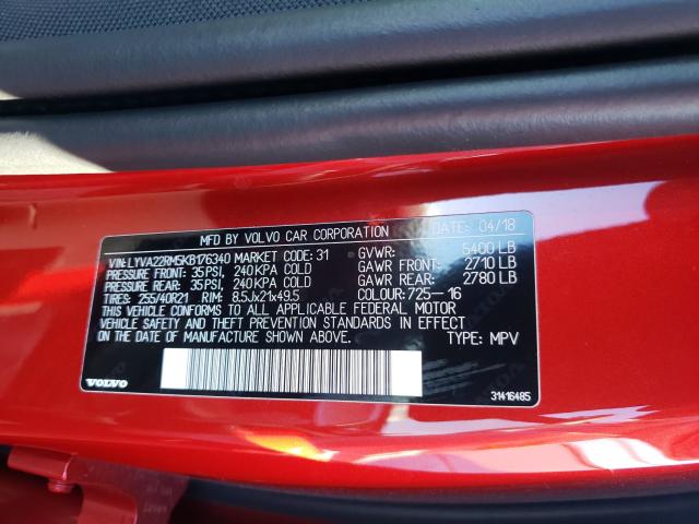 2019 VOLVO XC60 T6 R- LYVA22RM5KB176340