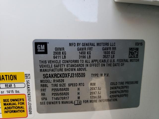 2015 BUICK ENCLAVE 5GAKRCKDXFJ316509