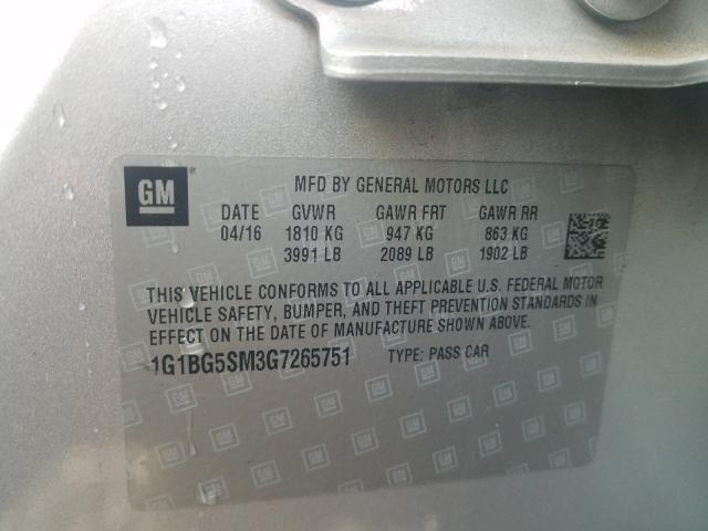 2016 CHEVROLET CRUZE PREM 1G1BG5SM3G7265751