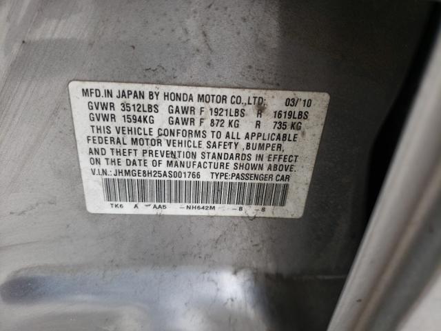 2010 HONDA FIT JHMGE8H25AS001766