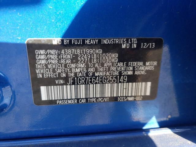 2014 SUBARU IMPREZA WR JF1GR7E64EG255149