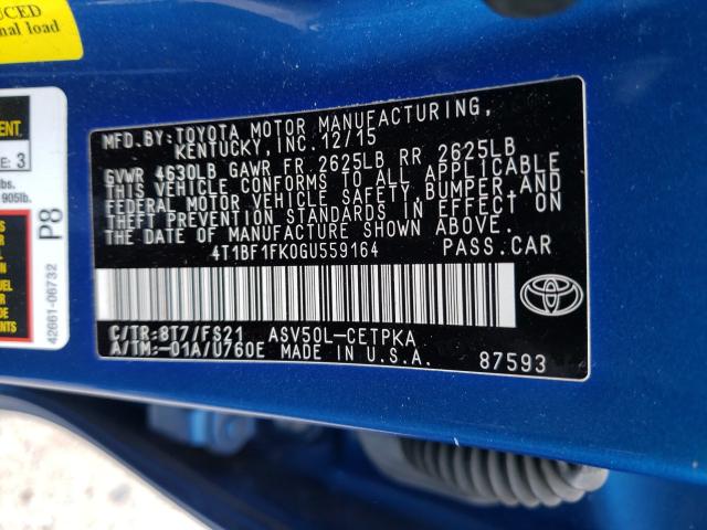 2016 TOYOTA CAMRY 4T1BF1FK0GU559164