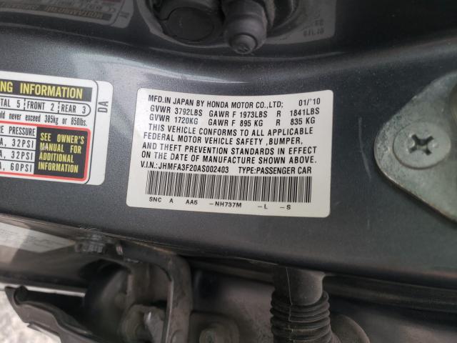 2010 HONDA CIVIC HYBR JHMFA3F20AS002403