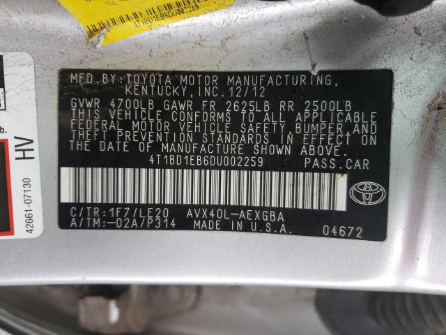 2013 TOYOTA AVALON HYB 4T1BD1EB6DU002259