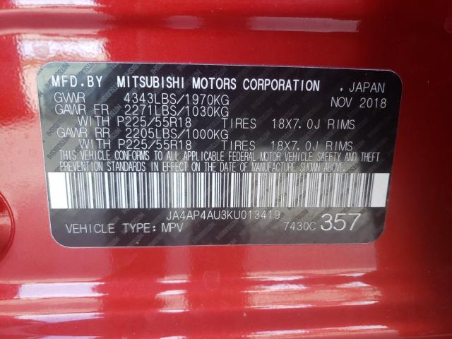 2019 MITSUBISHI OUTLANDER JA4AP4AU3KU013419