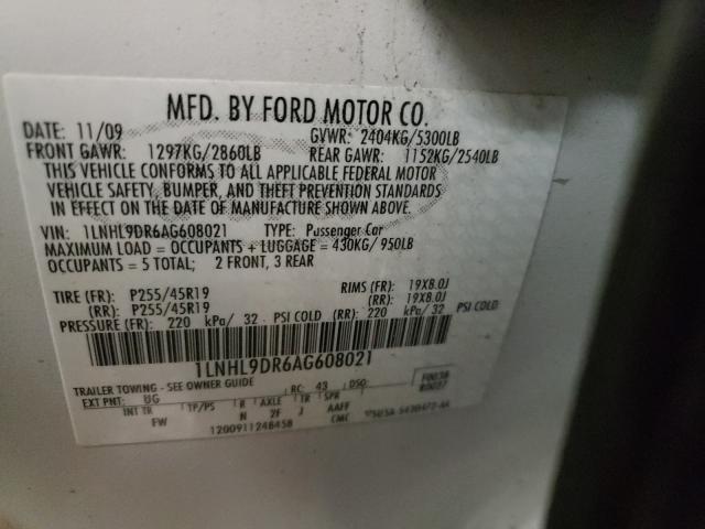 2010 LINCOLN MKS 1LNHL9DR6AG608021