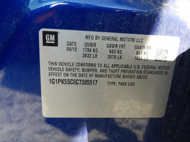 2012 CHEVROLET CRUZE ECO 1G1PK5SC6C7385517