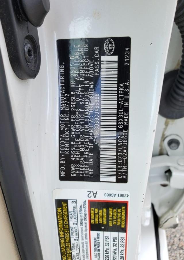 2012 TOYOTA AVALON BAS 4T1BK3DB9CU465966