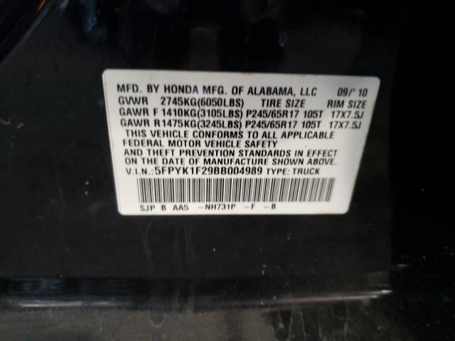 2011 HONDA RIDGELINE 5FPYK1F29BB004989