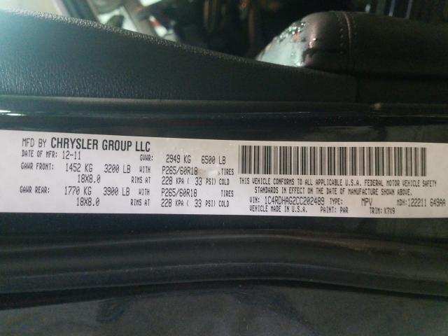 2012 DODGE DURANGO SX 1C4RDHAG2CC202489