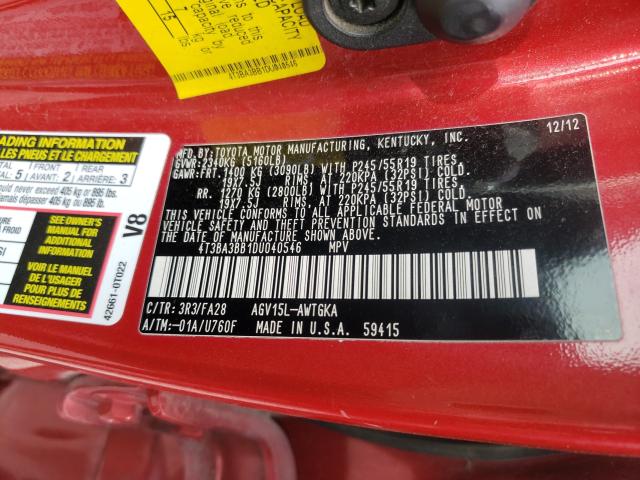 2013 TOYOTA VENZA LE 4T3BA3BB1DU040546