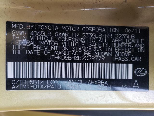 2011 LEXUS CT 200 JTHKD5BH8B2029779