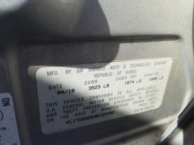 2010 CHEVROLET AVEO LS KL1TD5DE6AB125392