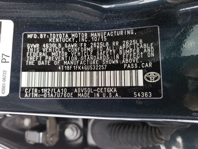 2016 TOYOTA CAMRY LE A 4T1BF1FK4GU532257