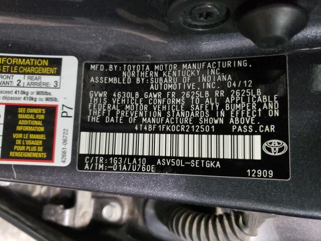 2012 TOYOTA CAMRY BASE 4T4BF1FK0CR212501