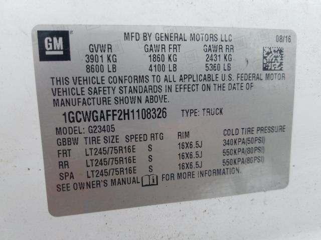 2017 CHEVROLET EXPRESS G2 1GCWGAFF2H1108326