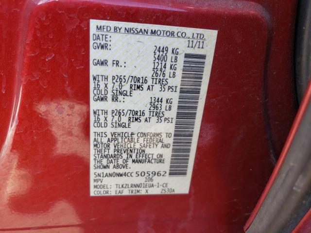 2012 NISSAN XTERRA OFF 5N1AN0NW4CC505962