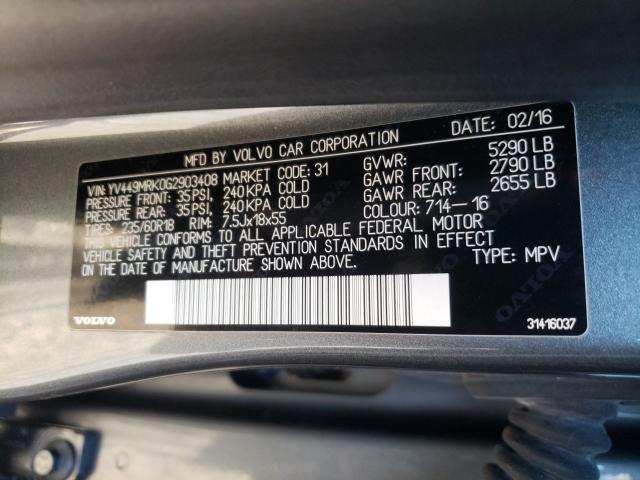 2016 VOLVO XC60 T6 PR YV449MRK0G2903408