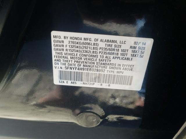 2014 HONDA PILOT TOUR 5FNYF4H91EB028992
