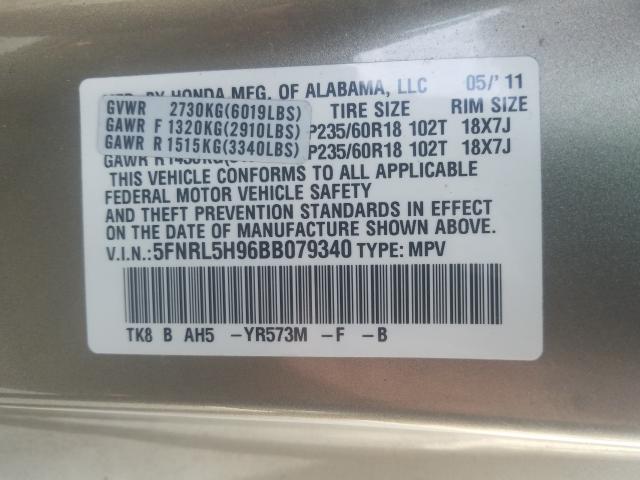 2011 HONDA ODYSSEY TO 5FNRL5H96BB079340