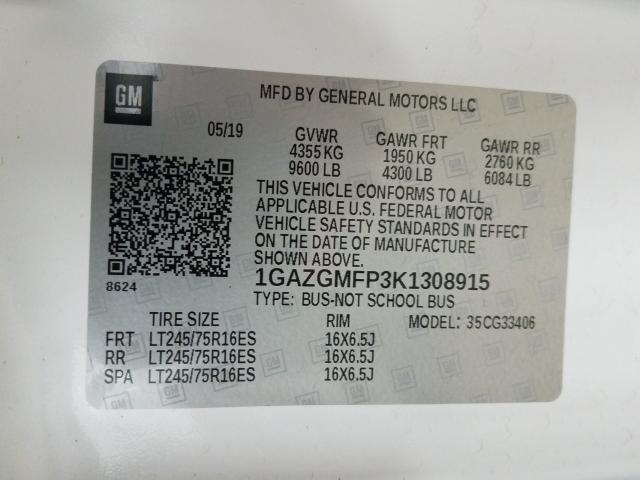 2019 CHEVROLET EXPRESS G3 1GAZGMFP3K1308915
