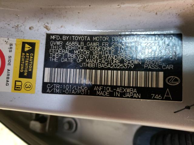 2010 LEXUS HS 250H JTHBB1BA5A2025379