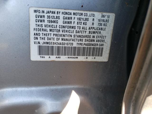2010 HONDA FIT JHMGE8H24AS010720