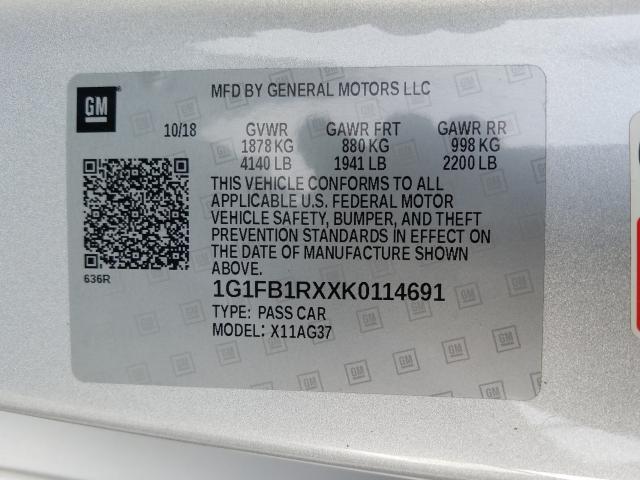 2019 CHEVROLET CAMARO LS 1G1FB1RXXK0114691