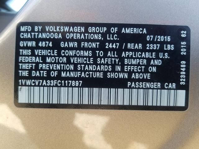 2015 VOLKSWAGEN PASSAT SEL 1VWCV7A33FC117897