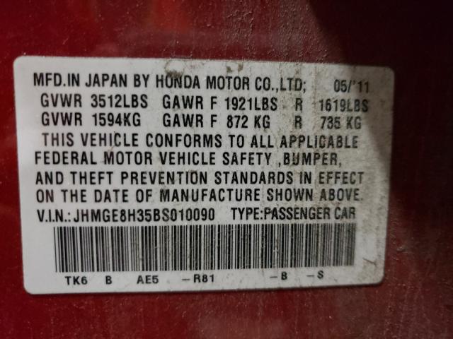 2011 HONDA FIT JHMGE8H35BS010090