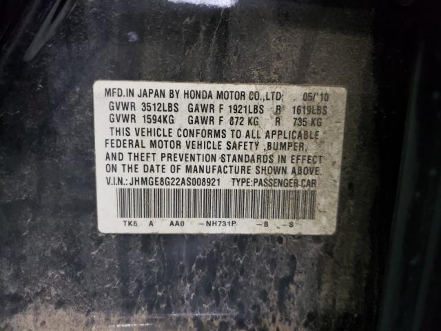 2010 HONDA FIT JHMGE8G22AS008921
