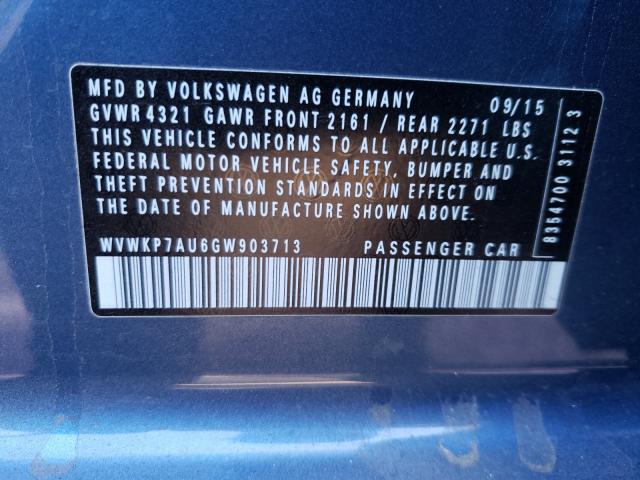 2016 VOLKSWAGEN E-GOLF SE WVWKP7AU6GW903713