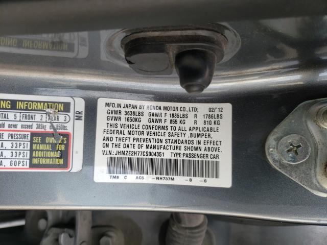 2012 HONDA INSIGHT EX JHMZE2H77CS004351