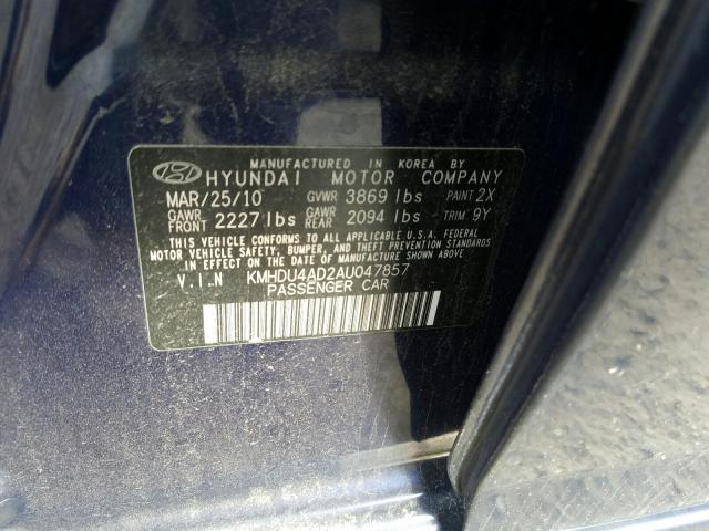 2010 HYUNDAI ELANTRA KMHDU4AD2AU047857