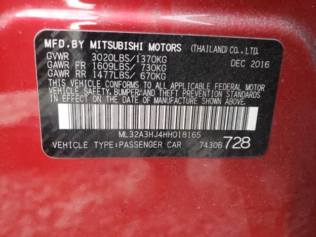 2017 MITSUBISHI MIRAGE ES ML32A3HJ4HH018165