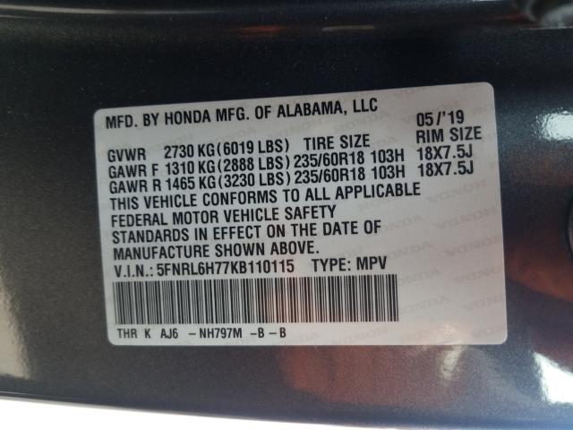 2019 HONDA ODYSSEY EX 5FNRL6H77KB110115